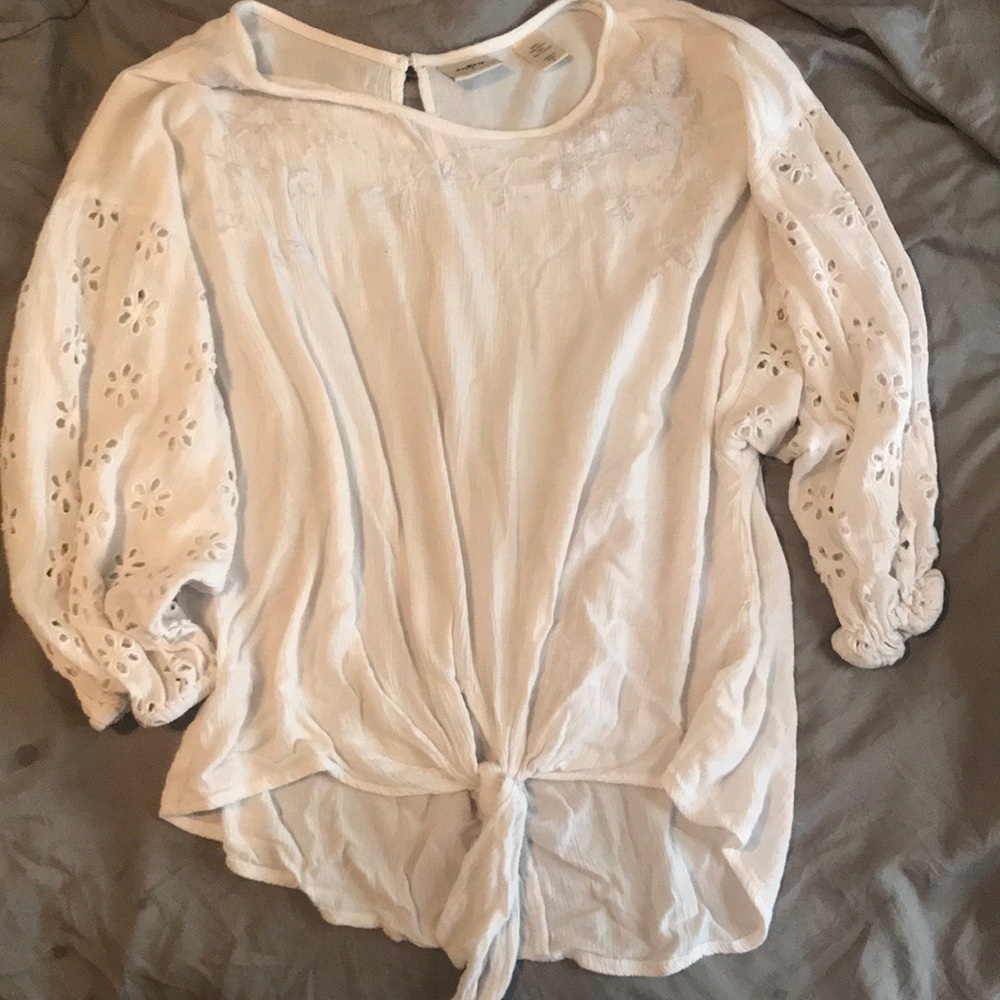 White tie-front floral shirt